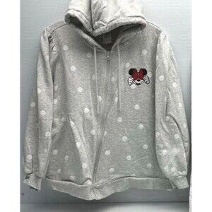 Disney Hoodie Women's 1X Gray White Minnie Mouse Polka Dot Full Zip Parks